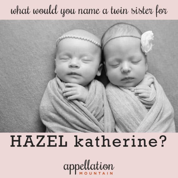 twin baby girls wearing headbands, both sleeping, wrapped in blankets; naming a twin sister for Hazel Katherine