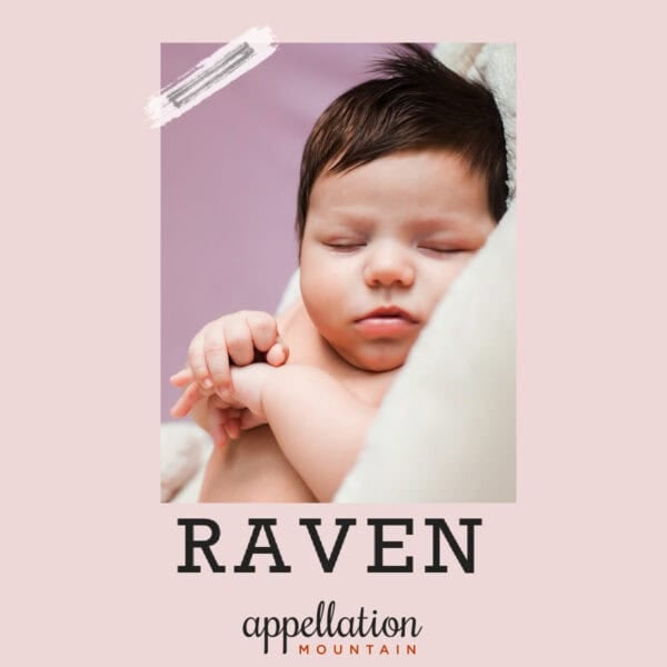 baby with dark hair sleeping in a blanket; baby name Raven
