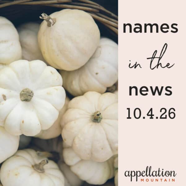 basket of small white pumpkins; names in the news 10.4.26